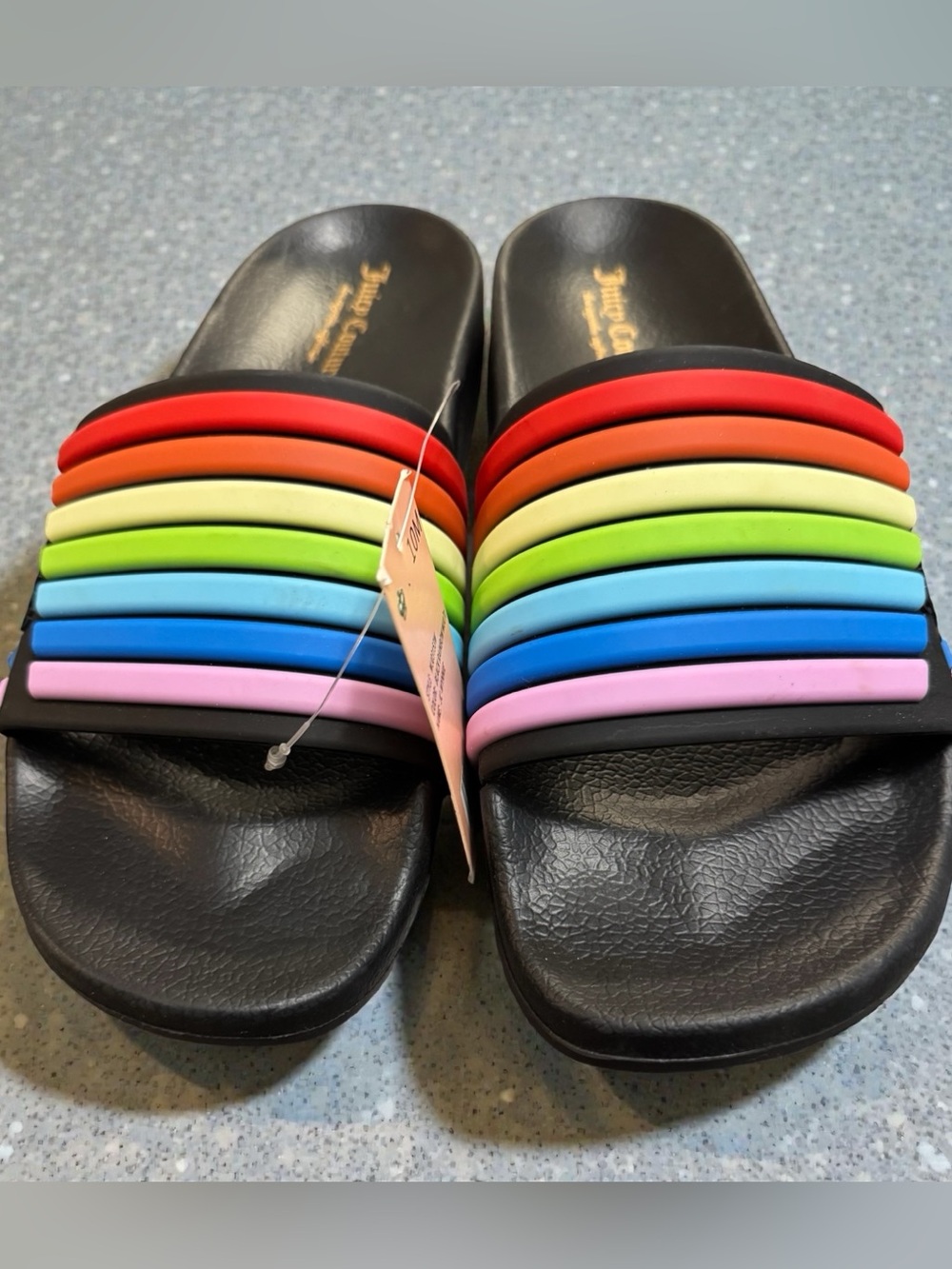 Juicy Couture Black Slide Sandals with Rainbow Straps